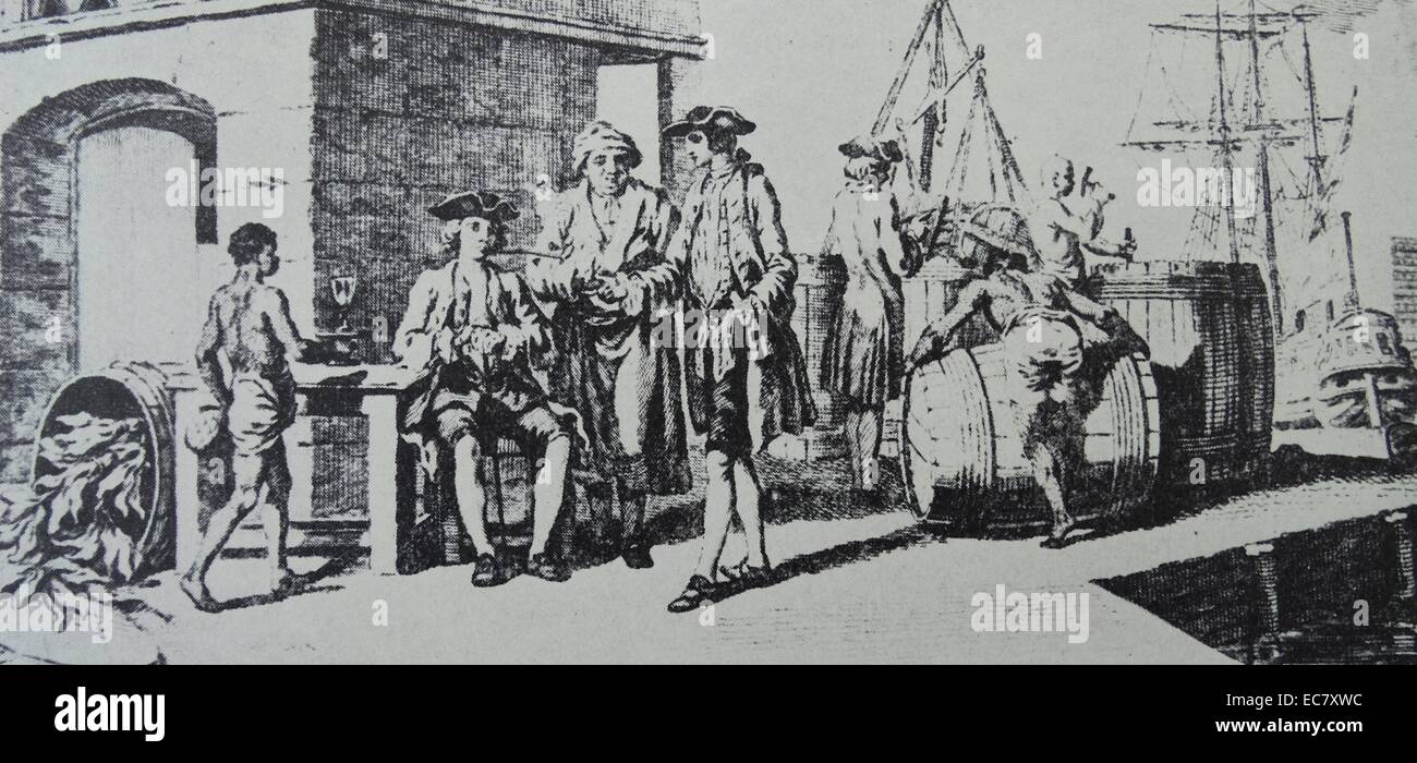 Le commerce était essentielle à la prospérité des colonies du sud. Les semoirs prospère ont construit leurs propres quais où l'Anglais ont débarqué à bord des fournitures et a pris la récolte annuelle de tabac, habituellement emballés dans hogsheads. Banque D'Images