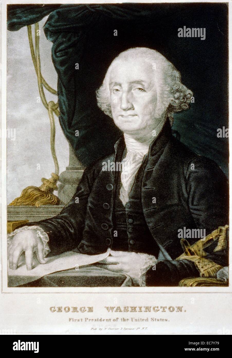 George Washington (1732-1799) a été le premier président des États-Unis, commandant en chef de l'armée continentale pendant la guerre d'Indépendance américaine, et l'un des pères fondateurs des États-Unis. Il a présidé la convention qui a rédigé la Constitution des États-Unis, qui a remplacé les articles de la Confédération et demeure la loi suprême du pays. Banque D'Images