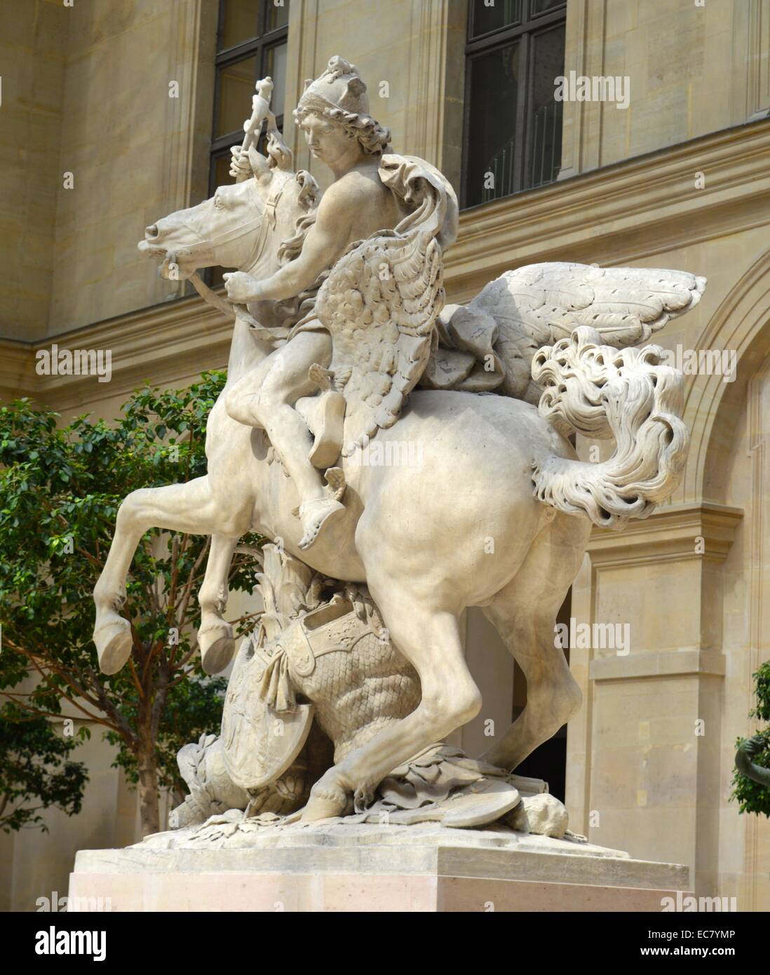 Statue en marbre de Hermès Pegasus créé par Antoine Coysevox (1640-1720) sculpteur français. En date du 17e siècle Banque D'Images