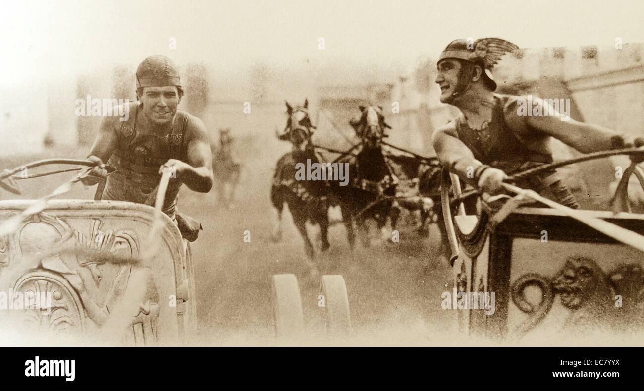 La course de chars dans Ben Hur, 1925. Ramon Novarro vs Francis Bushman. Banque D'Images