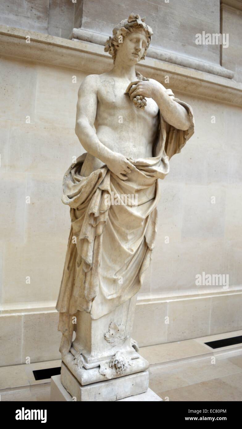 Statue en marbre de 'Autumn' par Pierre Le Gros l'aîné (1629-1714), un sculpteur français dont la production a été en grande partie attribuée à la décoration du château et les jardins de Versailles. En date du 17e dynastie. Banque D'Images