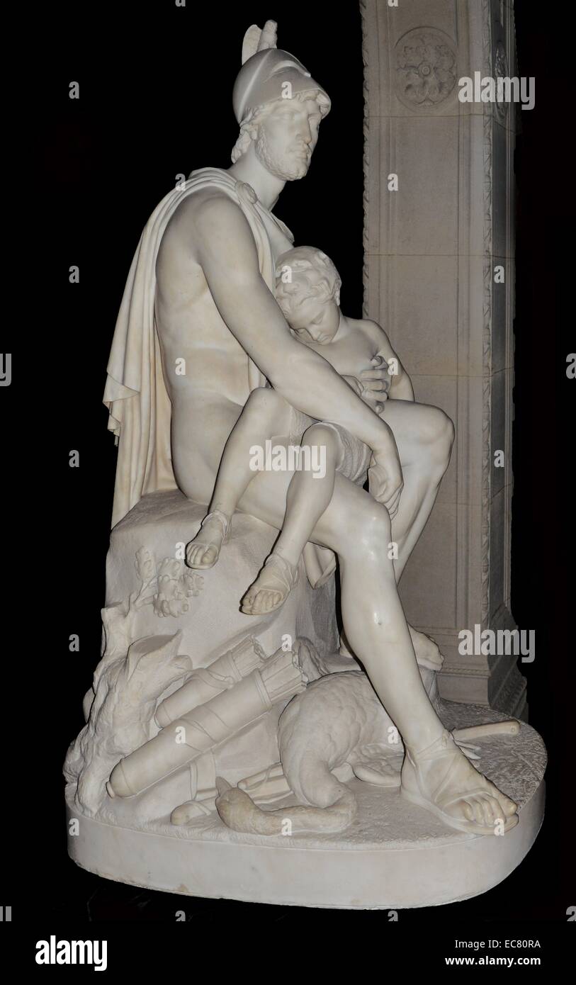 Statue en marbre de Metabus, King Volscian par Nicolas-Bernard Raggi (1790-1862), un sculpteur français de style néo-classique. En date du 18e dynastie. Banque D'Images