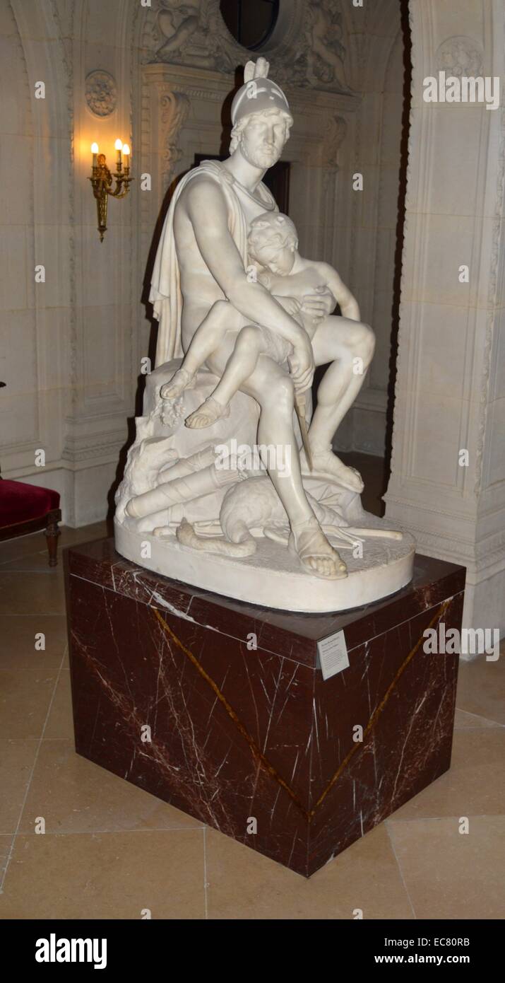 Statue en marbre de Metabus, King Volscian par Nicolas-Bernard Raggi (1790-1862), un sculpteur français de style néo-classique. En date du 18e dynastie. Banque D'Images