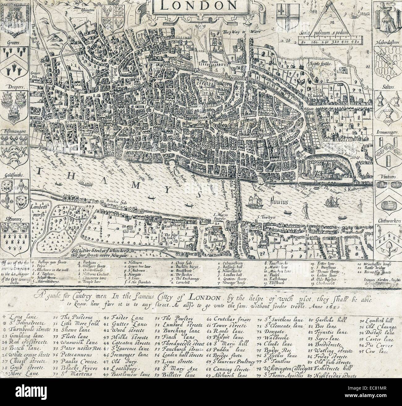 16e siècle Plan de Londres par John Norden (1548-1625), cartographe anglais chorographer et antiquaire. Datée 1593 Banque D'Images