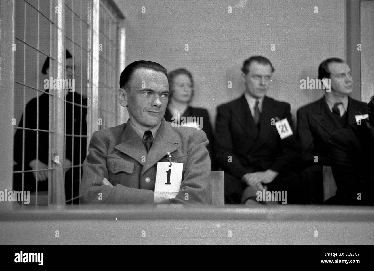 Henry Rinnan, un agent de la Gestapo, en procès à Trondheim, Norvège 1946. Banque D'Images