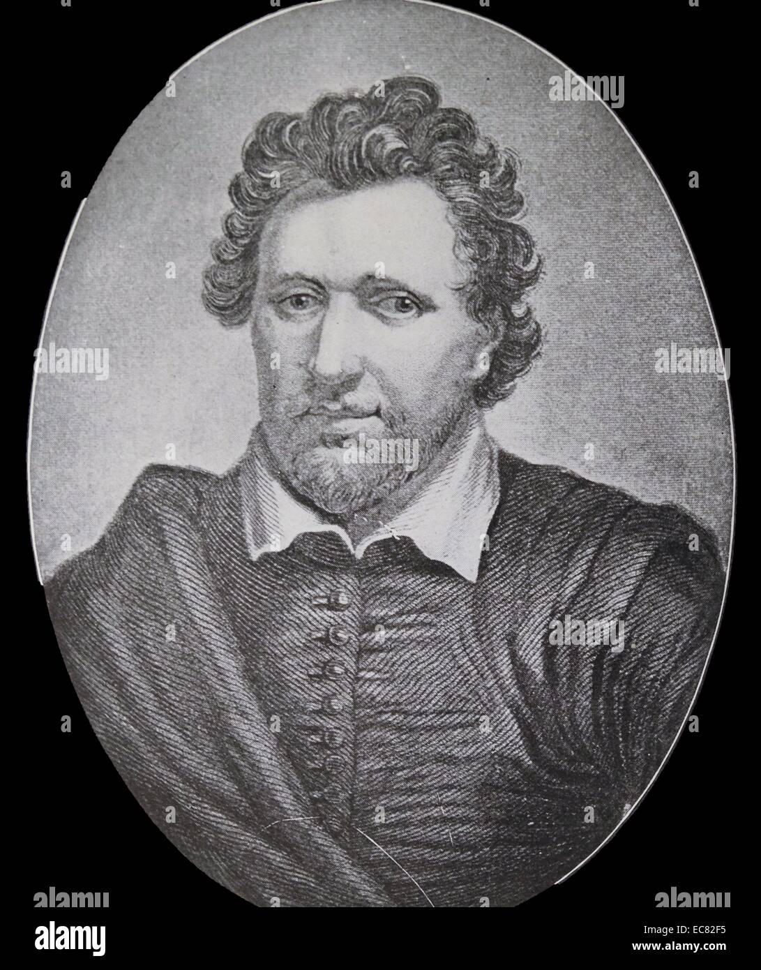 Portrait de Ben Jonson (1572-1636) dramaturge anglais, poète, et critique littéraire, dont le talent artistique a exercé une influence durable sur la poésie anglaise et la scène de la comédie. En date du 16e siècle Banque D'Images