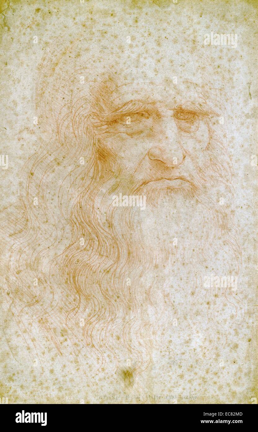 Leonardo da Vinci 1452 - 2 mai 1519 ; Renaissance Italienne polymathe : peintre, sculpteur, architecte, musicien, mathématicien, ingénieur, inventeur, anatomiste et géologue, cartographe, écrivain et botaniste, 1512 Banque D'Images