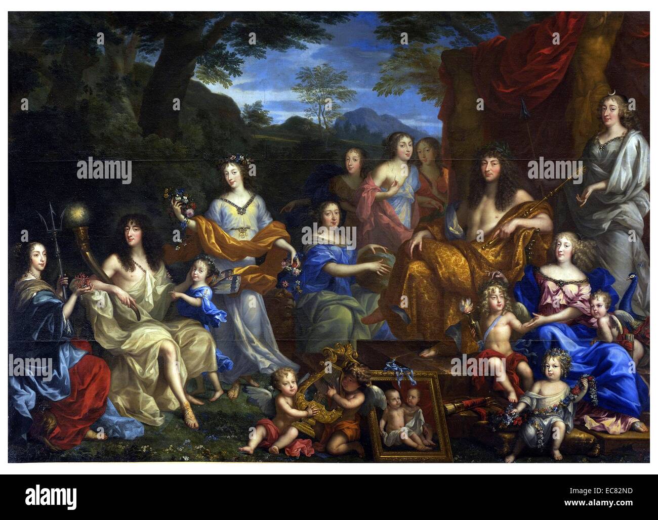 Louis et sa famille dépeints comme des dieux romains. peinture de Jean Nocret. 1670. Louis XIV (5 septembre 1638 - 1 septembre 1715), a jugé que le roi de France et de Navarre de 1643 jusqu'à sa mort Banque D'Images