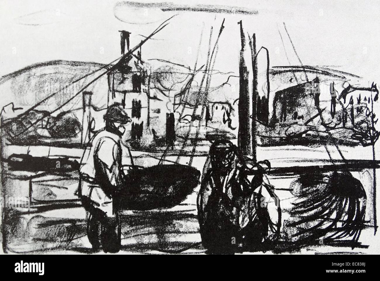Droit du travail après l'Incendie à Bergen (II) par l'artiste norvégien Edvard Munch (1863-1944). Cette œuvre a été réalisée en 1916. Banque D'Images