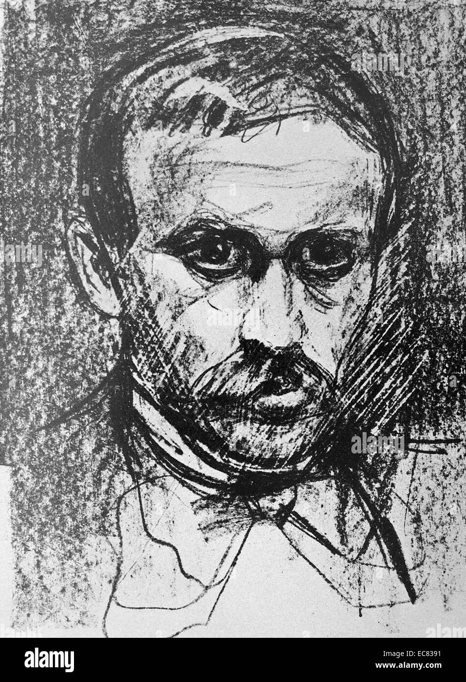 Portrait de Obstfelder par l'artiste norvégien Edvard Munch (1863-1944). Cette œuvre a été réalisée en 1896. Banque D'Images