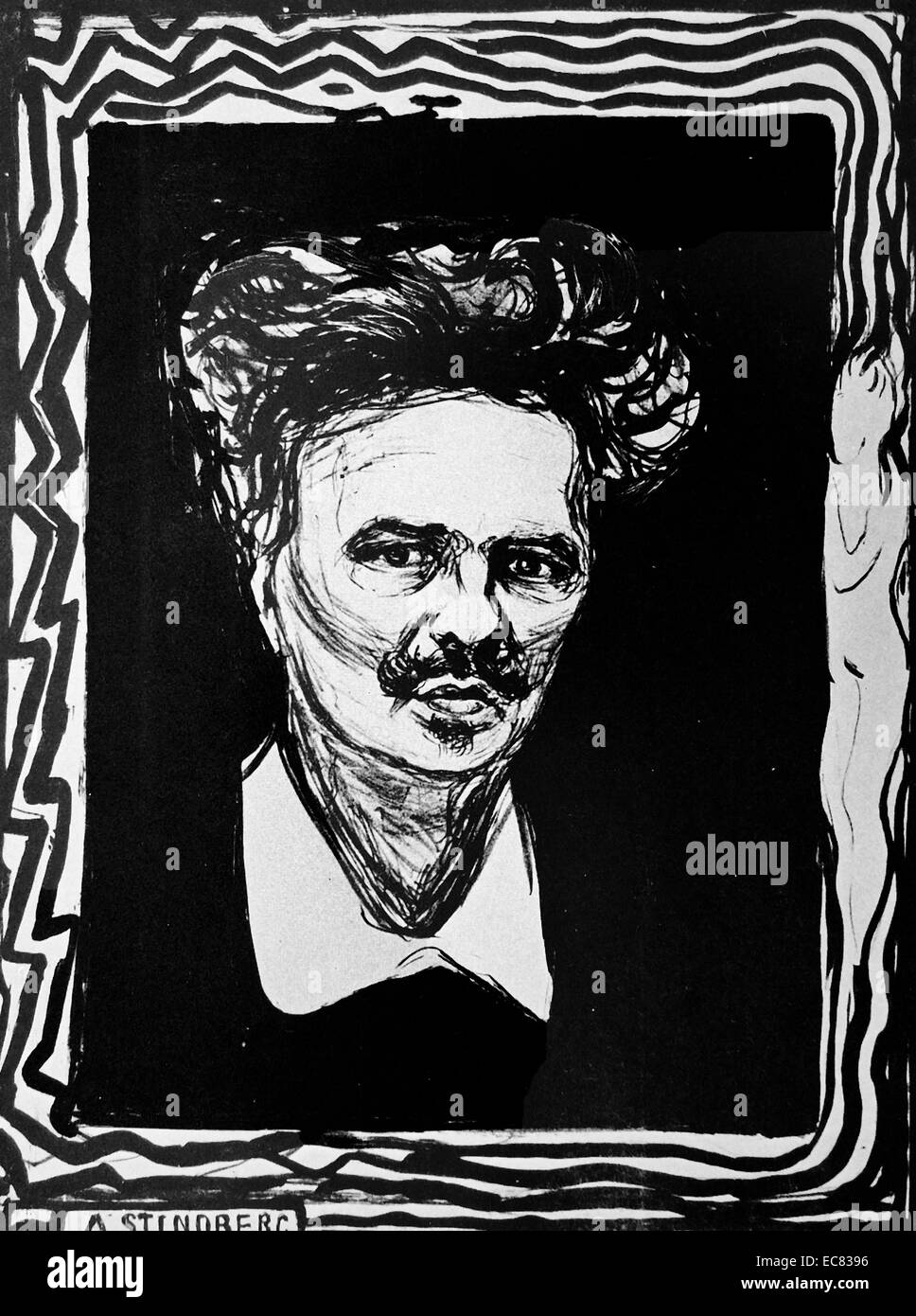 Portrait d'August Strindberg par l'artiste norvégien Edvard Munch (1863-1944). Cette œuvre a été réalisée en 1908. Banque D'Images