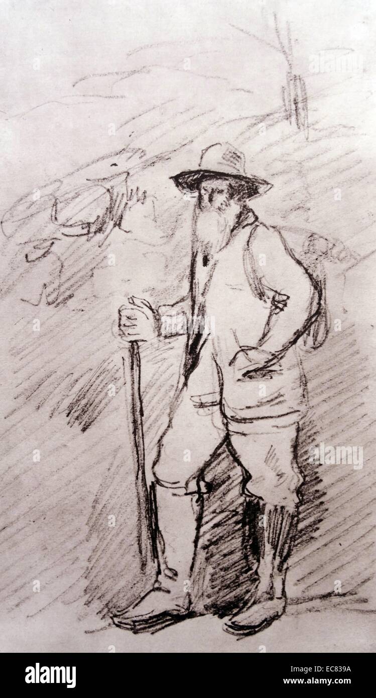 Croquis de Camille Pissarro (1830-1903) peintre néo-impressionniste impressionniste et franco-danoise. Datée 1877 Banque D'Images