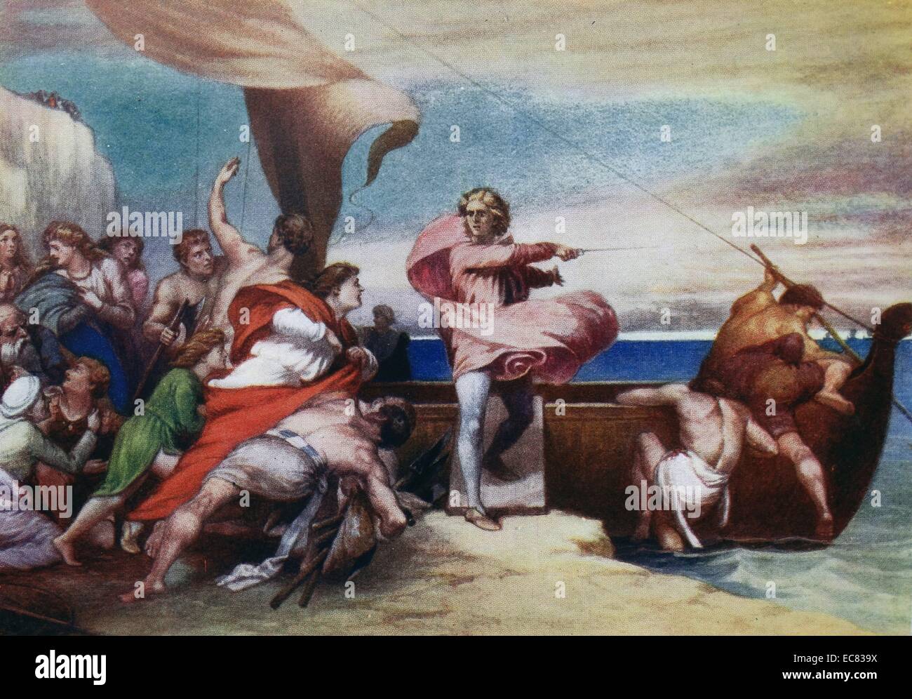 La peinture intitulée 'Alfred incitant les Saxons pour empêcher le débarquement des Danois". Peint par George Frederic Watts (1817-1904) Peintre et sculpteur victorien anglais associés à mouvement symboliste. Datée 1846 Banque D'Images