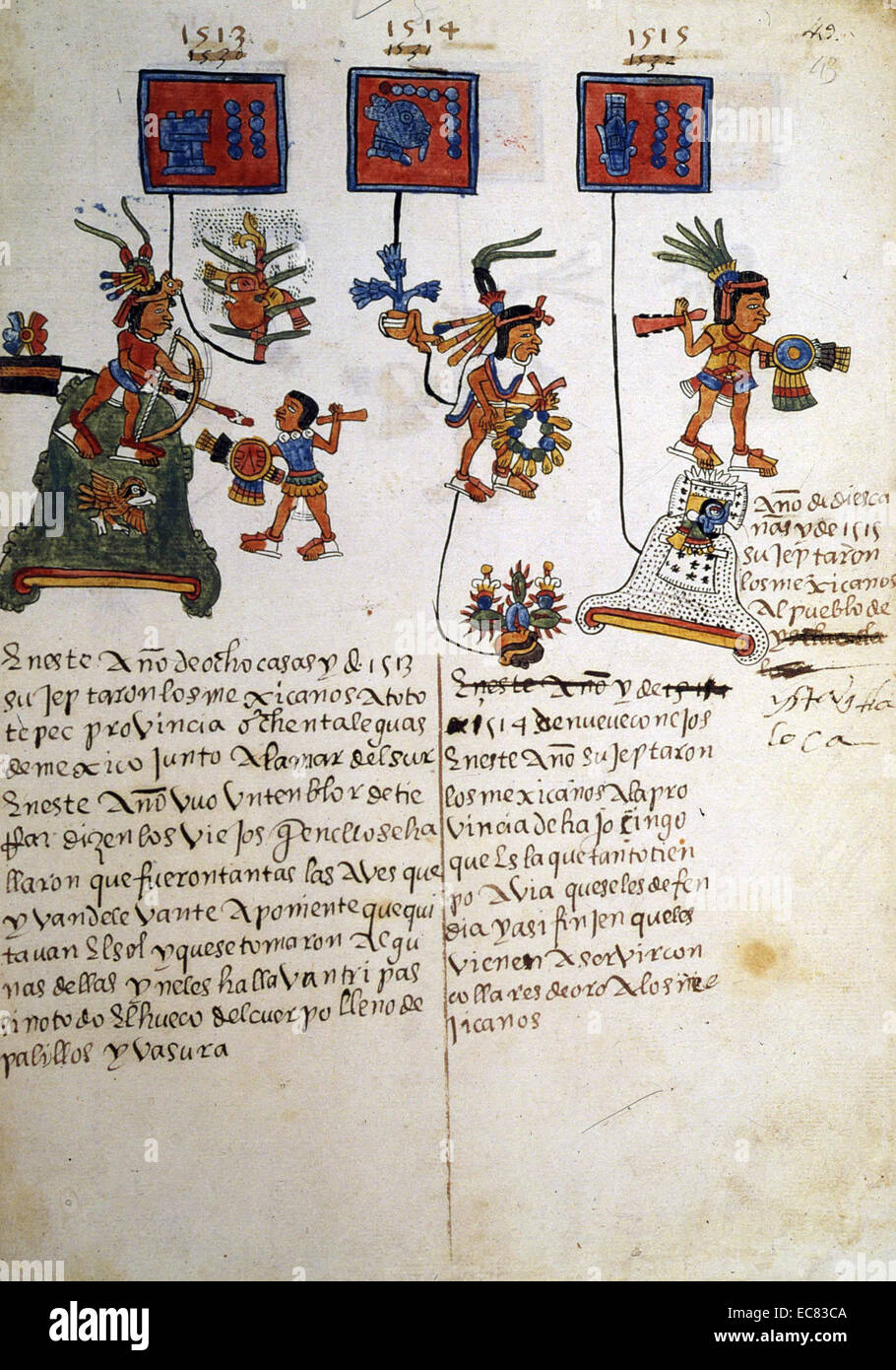 Le Codex Telleriano-Remensis produites au Mexique et imprimé sur papier européen. Un exemple encore manuscrit aztèque la peinture. Son nom latinisé vient de Charles-Maurice Le Tellier, archevêque de Reims, qui était en possession du manuscrit à la fin du xviie siècle. En date du 16e siècle Banque D'Images