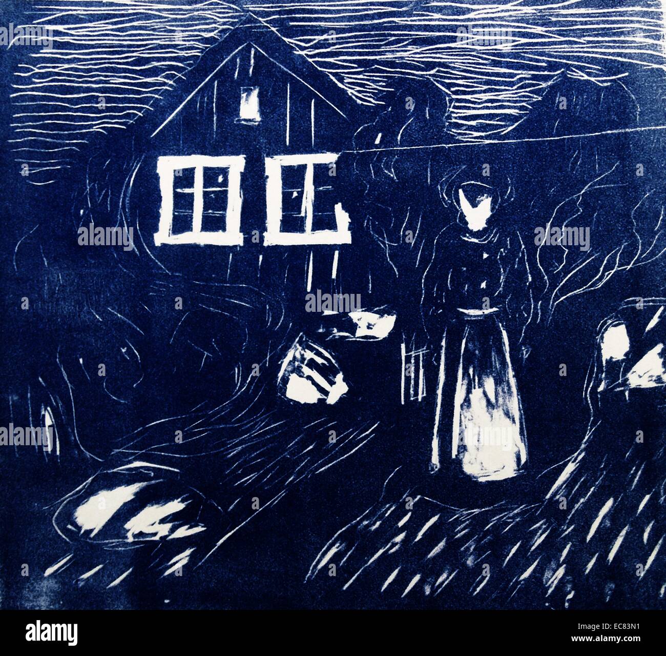 Ouvrage intitulé tempête par l'artiste norvégien Edvard Munch (1863-1944). Cette œuvre a été réalisée en 1901. Banque D'Images