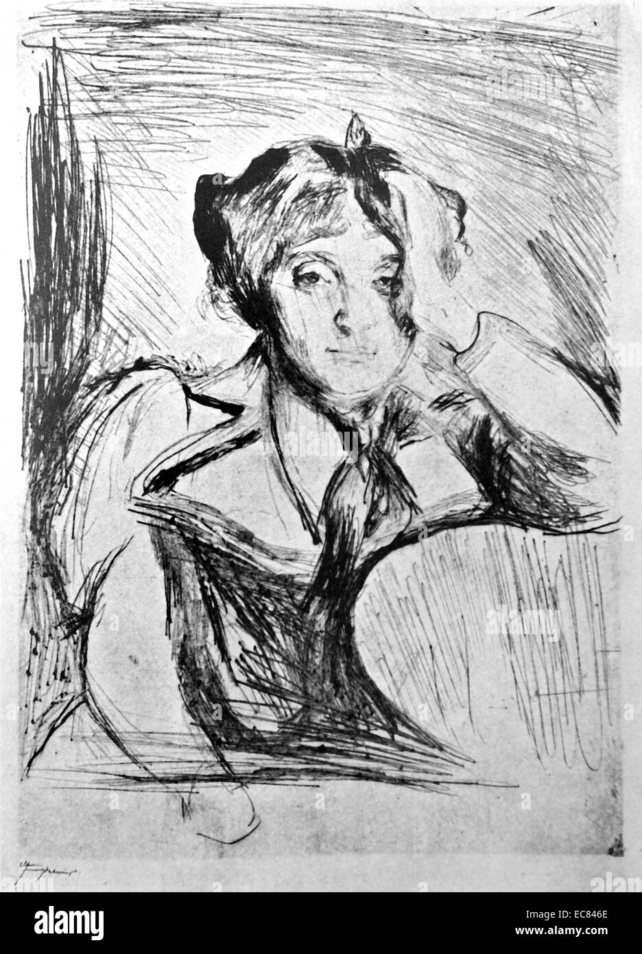 Portrait d'une femme. Avant de l'Amérique. Par l'artiste norvégien Edvard Munch (1863-1944). Cette œuvre a été réalisée en 1893. Banque D'Images