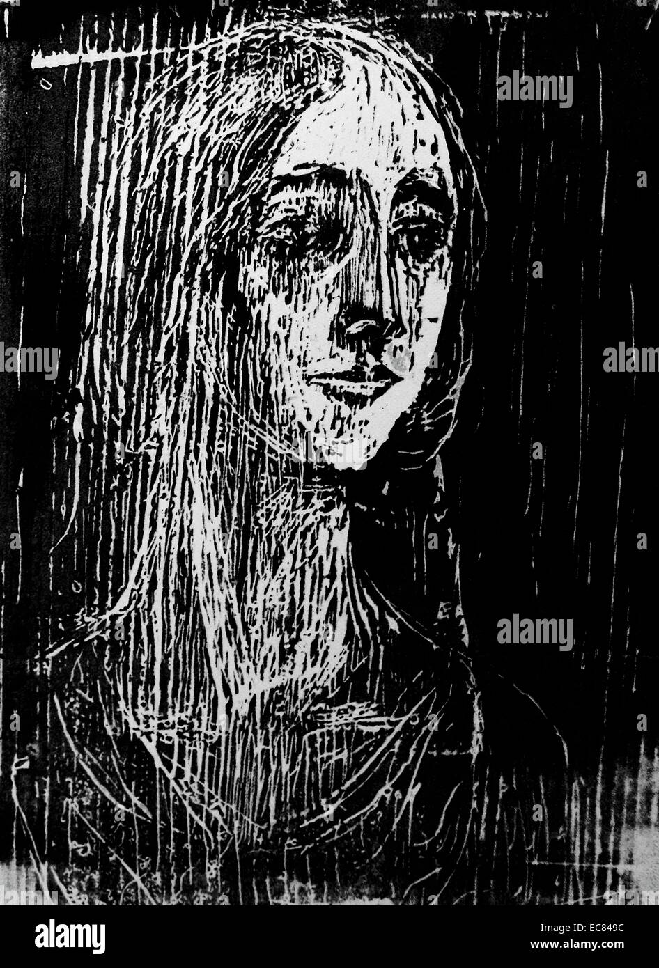 Portrait d'une jeune femme par l'artiste norvégien Edvard Munch. Banque D'Images