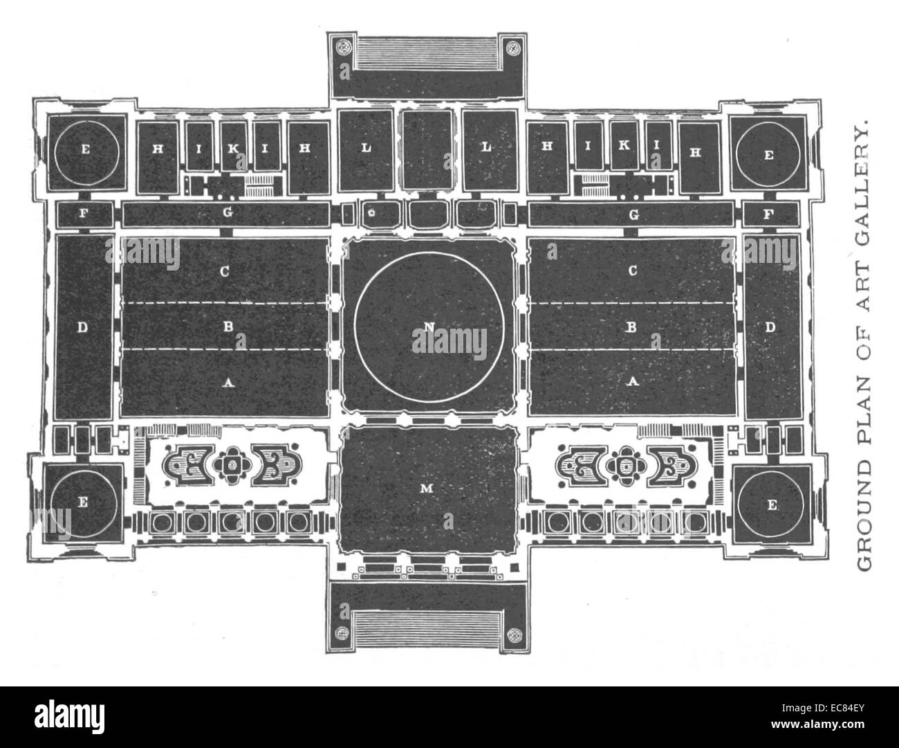Cette illustration de 1876 montre le plan de la galerie d'art de l'exposition du centenaire de Philadelphie. Il offre une vue sur la disposition et la conception de l'espace d'exposition lors de cet événement marquant dans l'histoire américaine. Banque D'Images