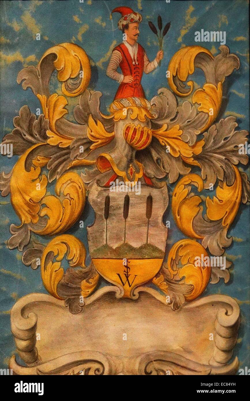 Peinture de l'Armoiries de la famille de Wijs. Datée 1657 Banque D'Images