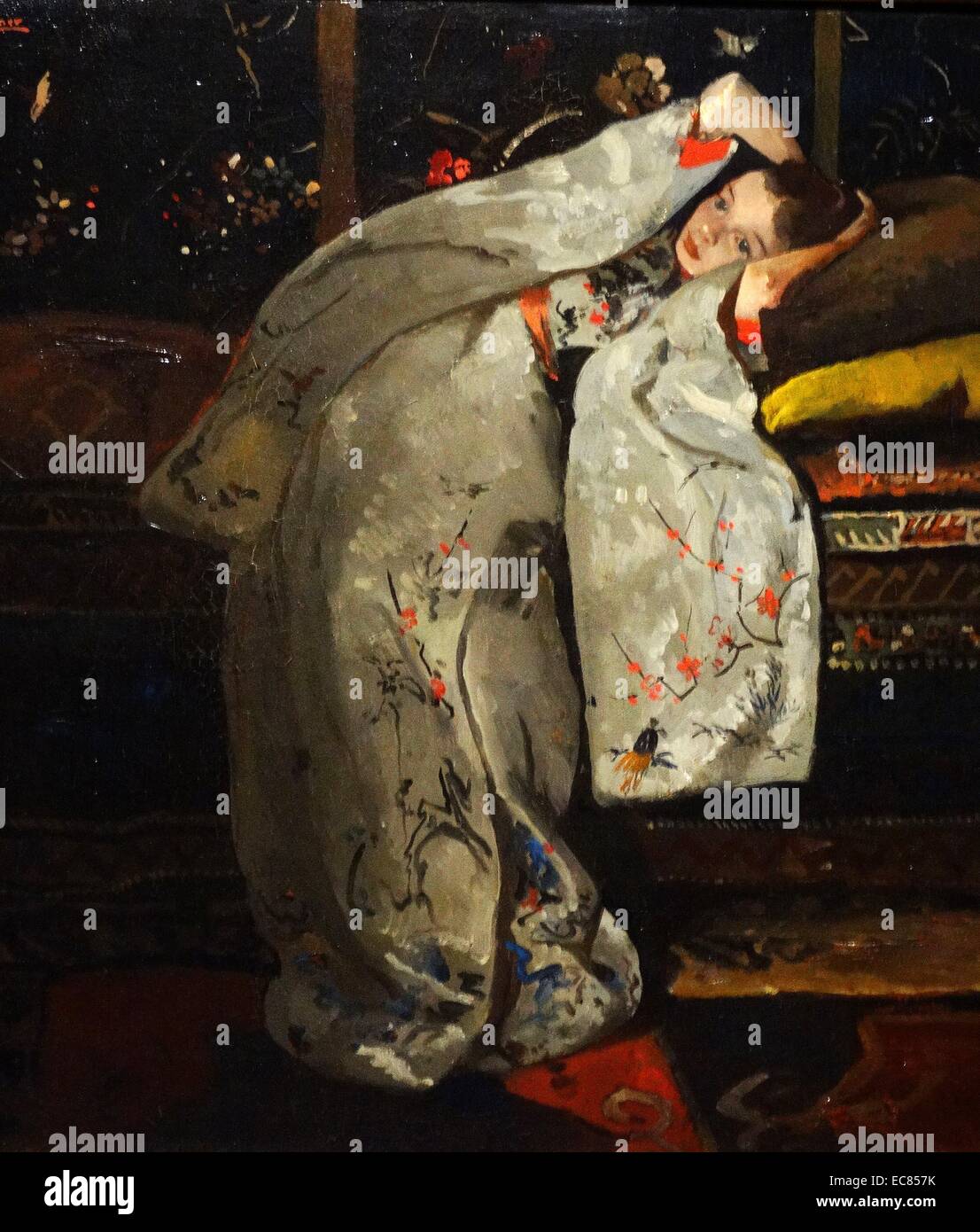Peinture d'une jeune fille dans un kimono blanc. George Hendrik Breitner (1857-1923). Datée 1894 Banque D'Images