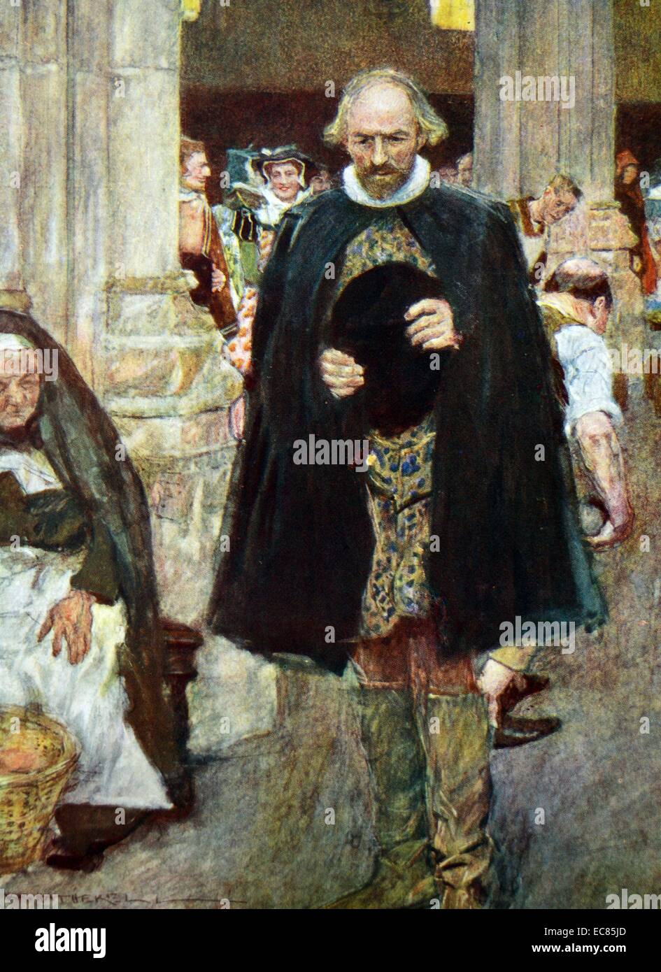 Peinture de William Shakespeare (1564-1616) poète anglais, dramaturge et acteur, marchant à travers Londres. En date du 16e siècle. Banque D'Images