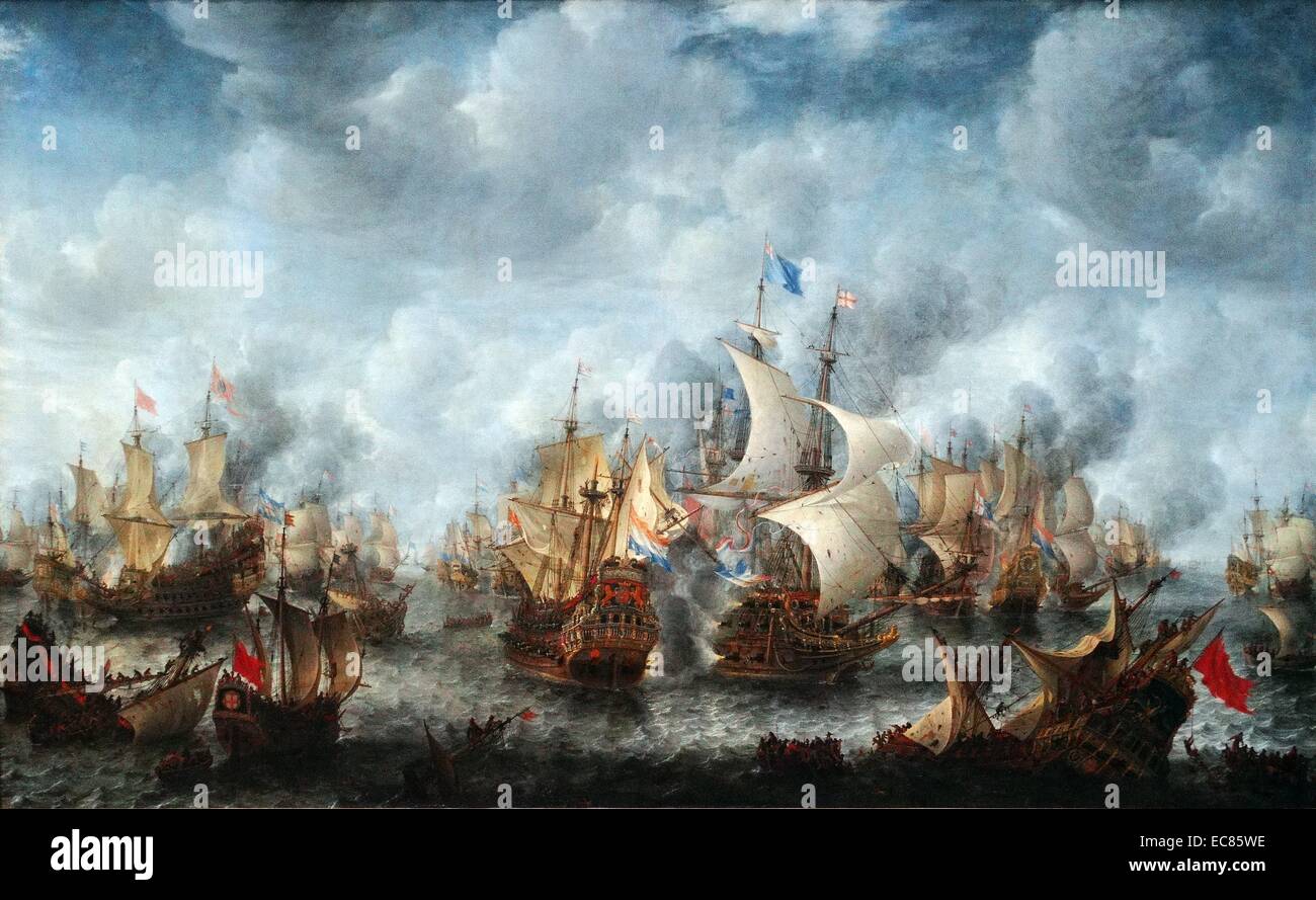 Tableau représentant la bataille de Terheide. Peint par Jan Abrahamsz Beerstraten (1622-1666) peintre de paysages marins et de l'art. En date du 17e siècle Banque D'Images