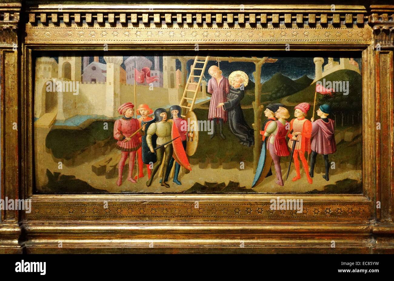 Peinture représente Saint Nicolas L'enregistrement d'un pendu. Peint par Zanobi Machiavelli (1418-1479) peintre italien et illuminateur. En date du 15e siècle Banque D'Images