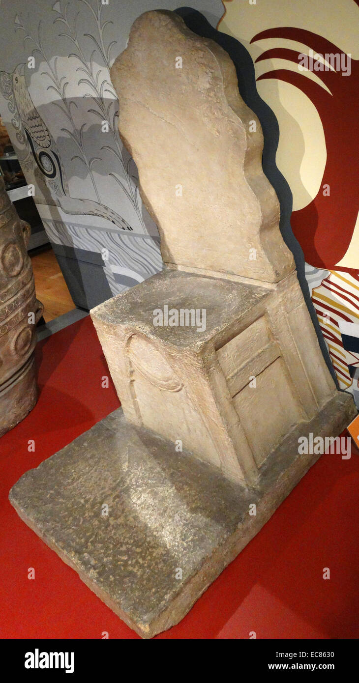 Trône de la salle du trône à Cnossos, Crète, Grèce 1800 BC Banque D'Images