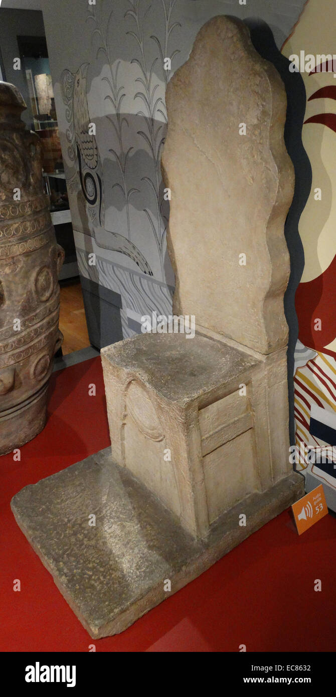 Trône de la salle du trône à Cnossos, Crète, Grèce 1700 BC Banque D'Images