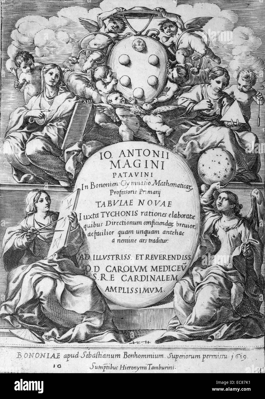 Tabulae novae iuxta Tychonis, première édition de Magini's modification système cosmologique Tycho Brahe et tables astronomiques il calculé sur elle. 17e siècle Banque D'Images