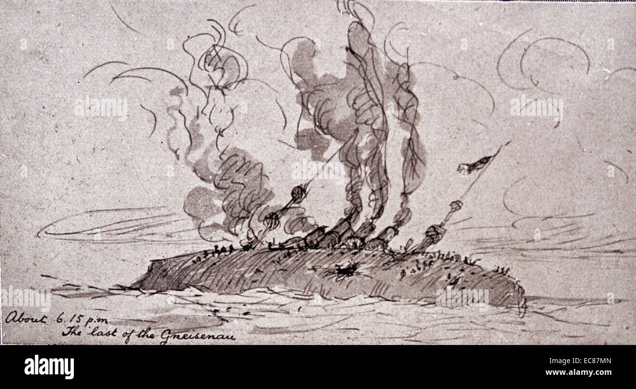 Croquis du SMS Gneisenau était un croiseur blindé de la marine allemande, qui fait partie des deux navires de la classe Scharnhorst. Datée 1914 Banque D'Images