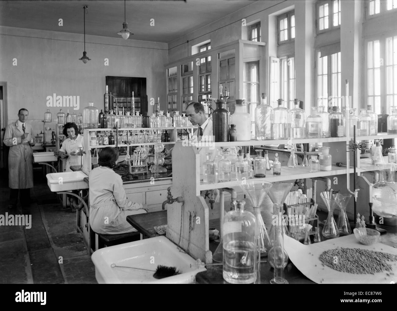 Photographie de la laboratoire de chimie à l'Université hébraïque de Jérusalem. Datée 1936 Banque D'Images