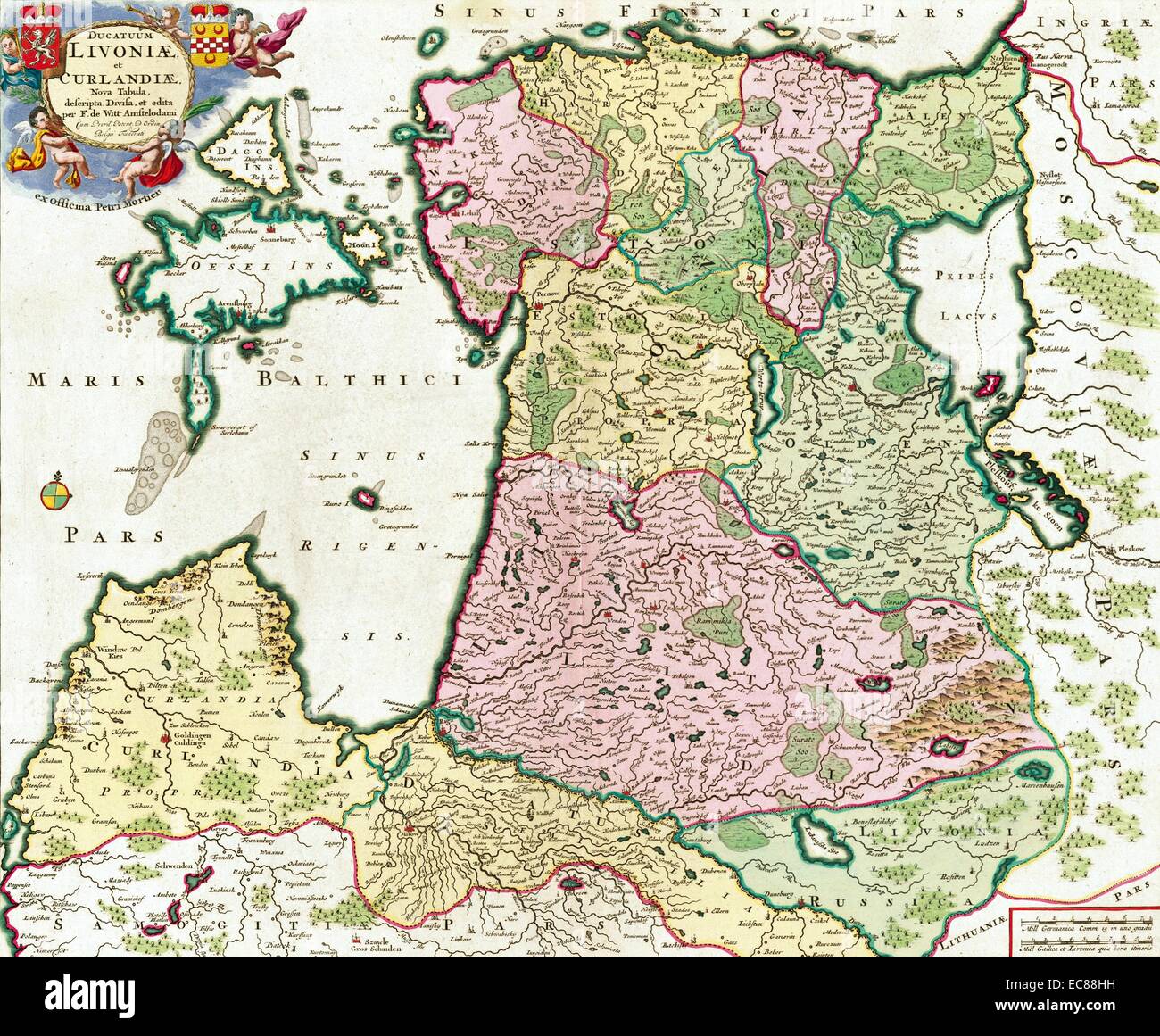 Ducatuum Livoniae et Curlandiae Nova Tabula par Frederik de wit. La carte montre la région de la mer Baltique et des régions voisines. En date du 18e siècle Banque D'Images