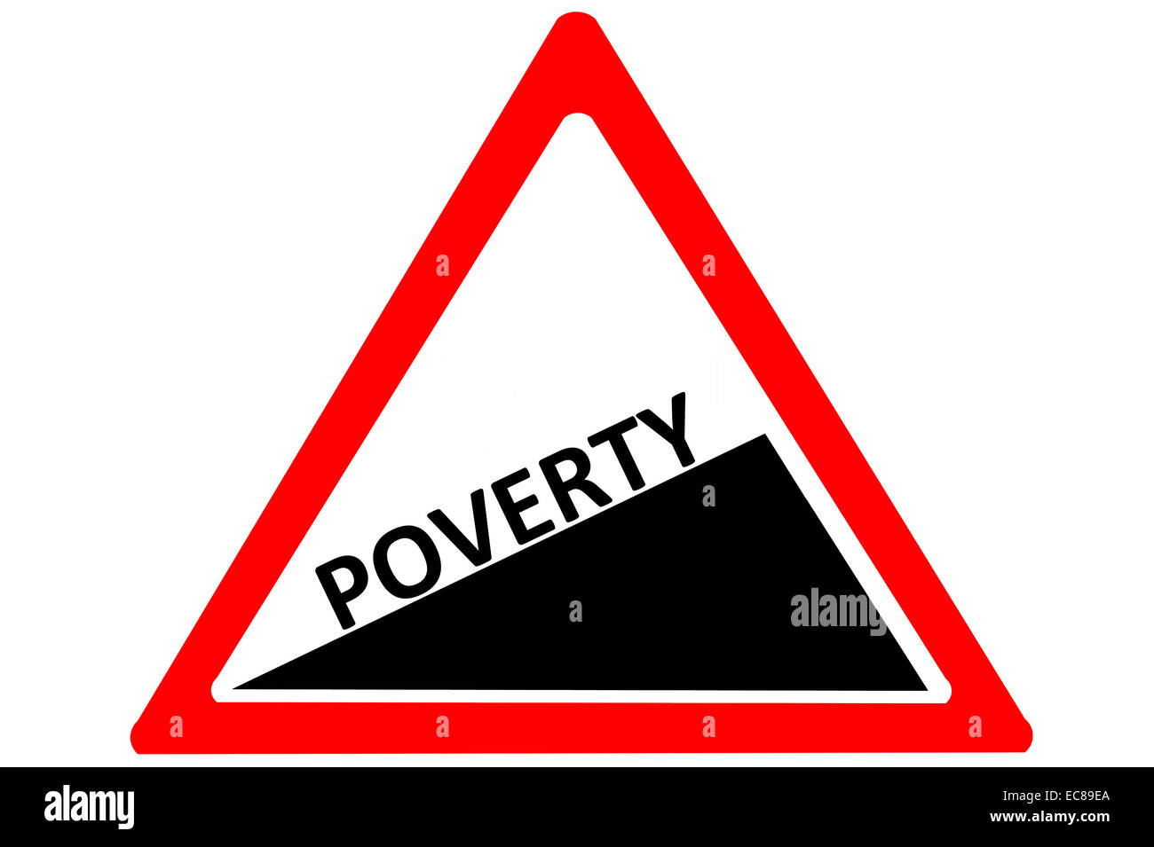 L'augmentation de la pauvreté des panneaux routiers avertissement isolé sur fond blanc, pur Banque D'Images