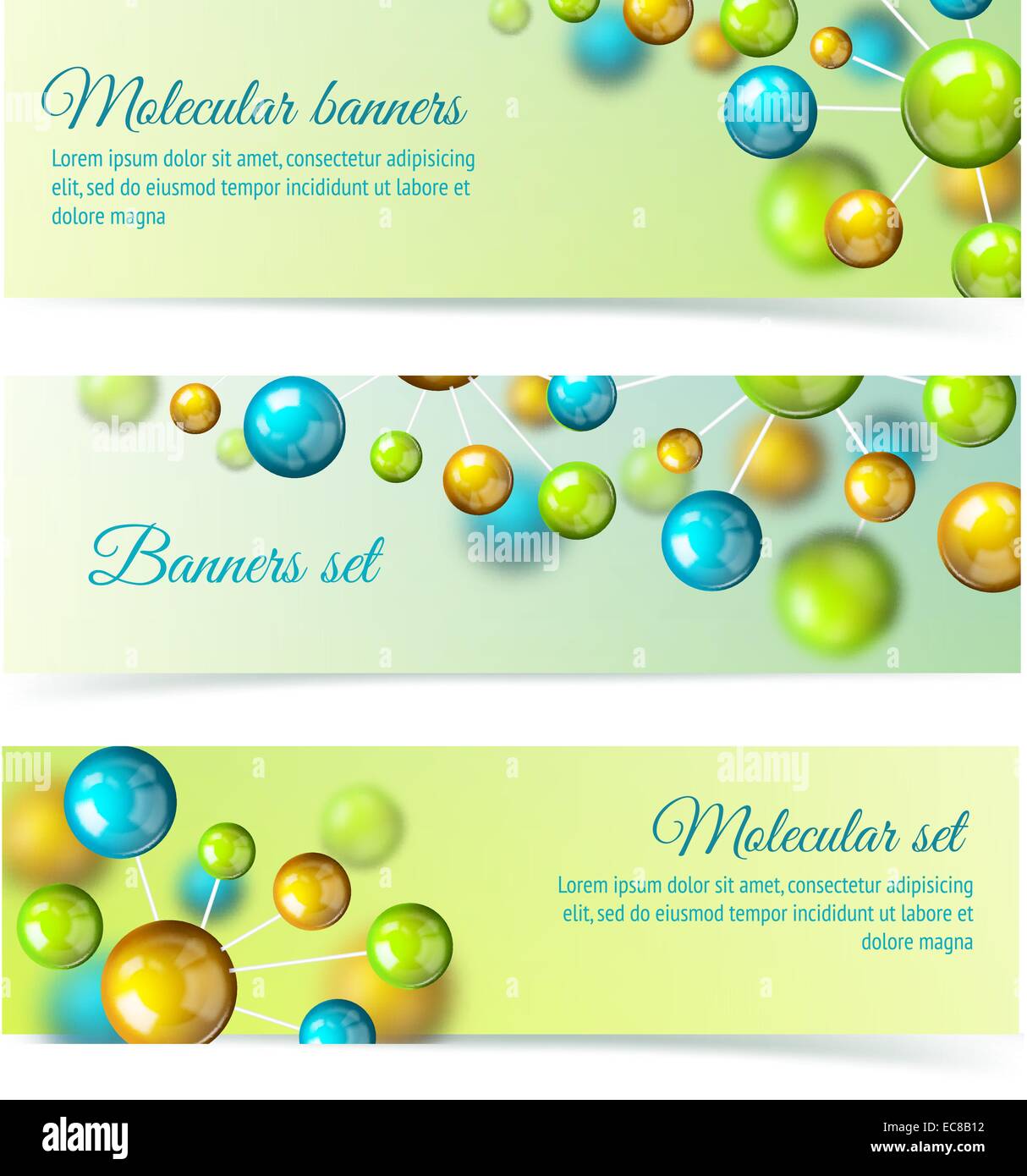 Chimie 3d couleur structure atomique molécule modèle banner set vector illustration Illustration de Vecteur