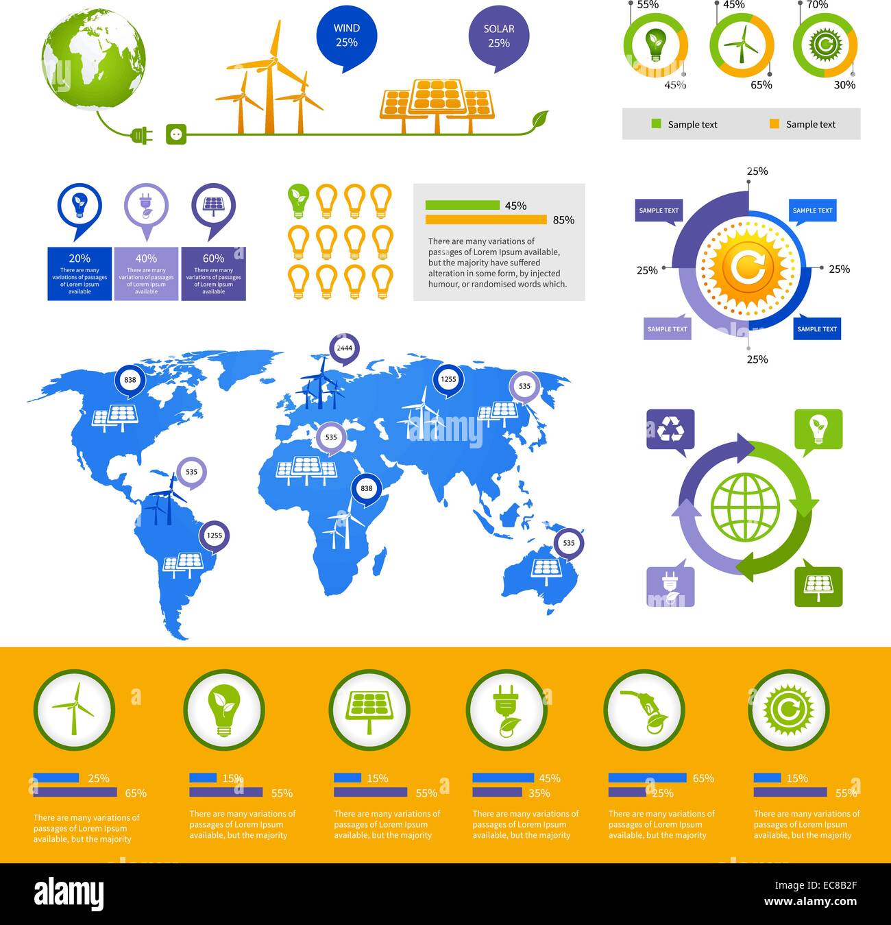 Energy business infographie mise en page modèle avec carte du monde et de l'environnement tableaux graphiques icônes vector illustration Illustration de Vecteur