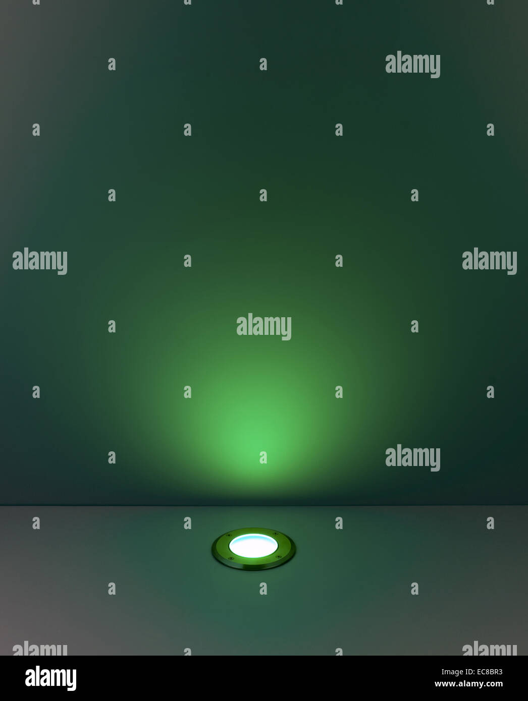 Fond de couleur verte avec l'ampoule de l'éclairage et l'espace vierge pour le texte ou l'objet Banque D'Images