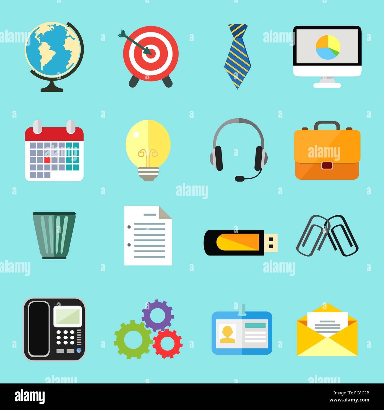 Les fournitures de bureau d'affaires télévision icons set de moniteur informatique téléphone et réveil isolated vector illustration Illustration de Vecteur