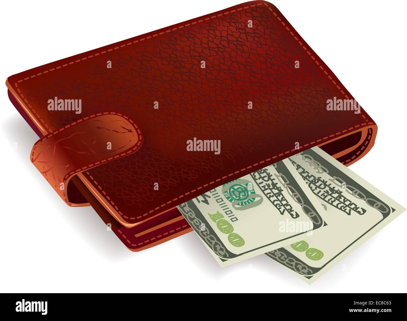 Cuir brun classique pocket wallet rempli de dollar bills vector illustration Illustration de Vecteur