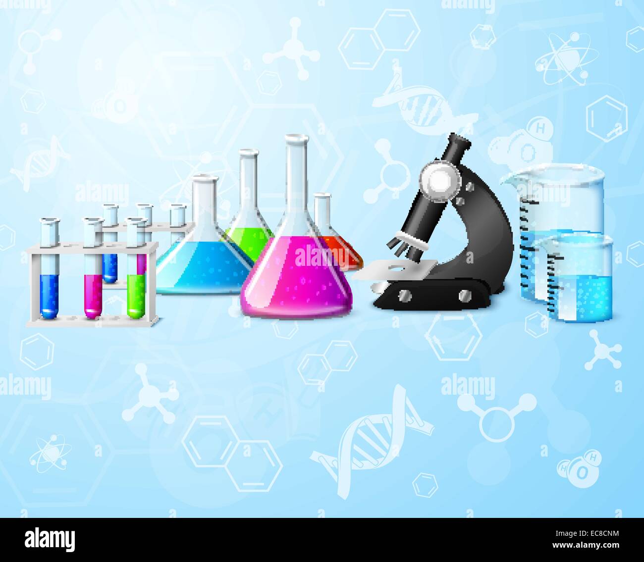 L'éducation scientifique de la recherche en physique chimie des éléments d'équipement de laboratoire sur des formules background vector illustration Illustration de Vecteur