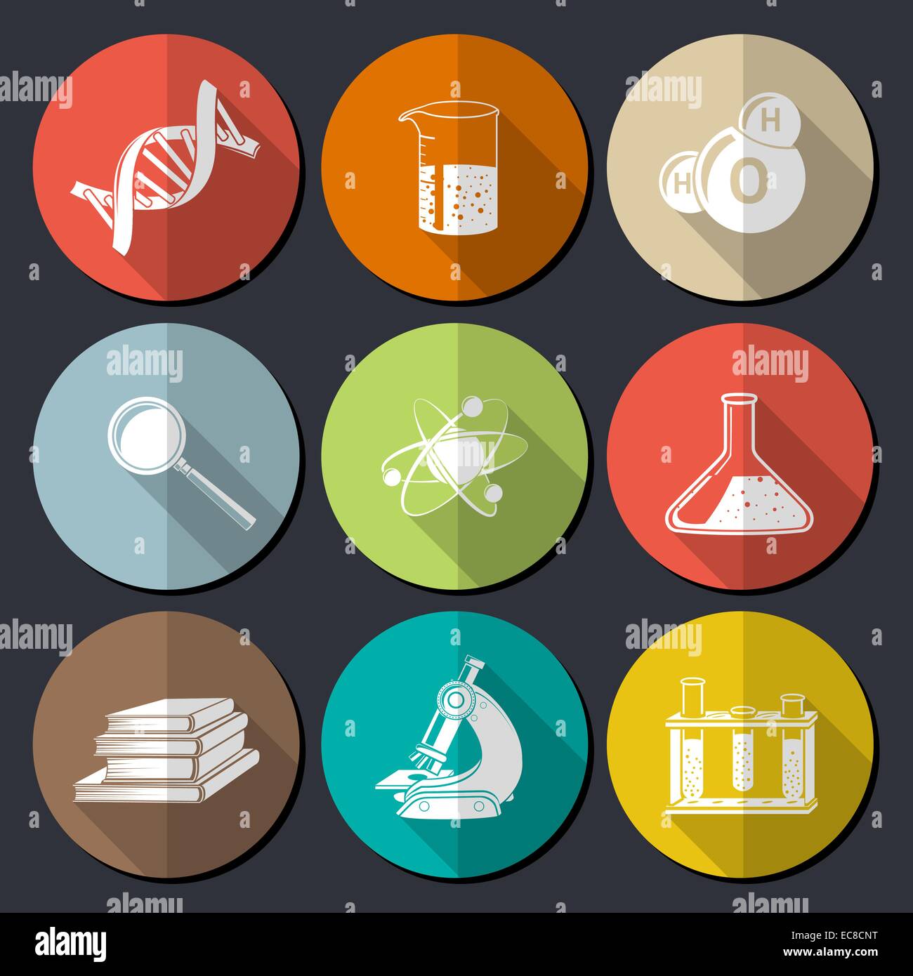 Symboles de la science télévision ensemble avec la structure de l'ADN isolé livres loupe vector illustration Illustration de Vecteur