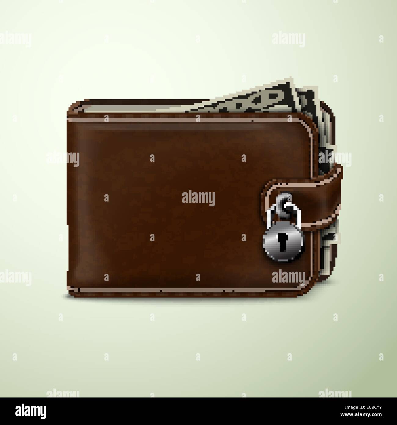 Portefeuille en cuir brun classique moderne avec billets dollar verrouillé avec un cadenas de sécurité financière concept vector illustration Illustration de Vecteur