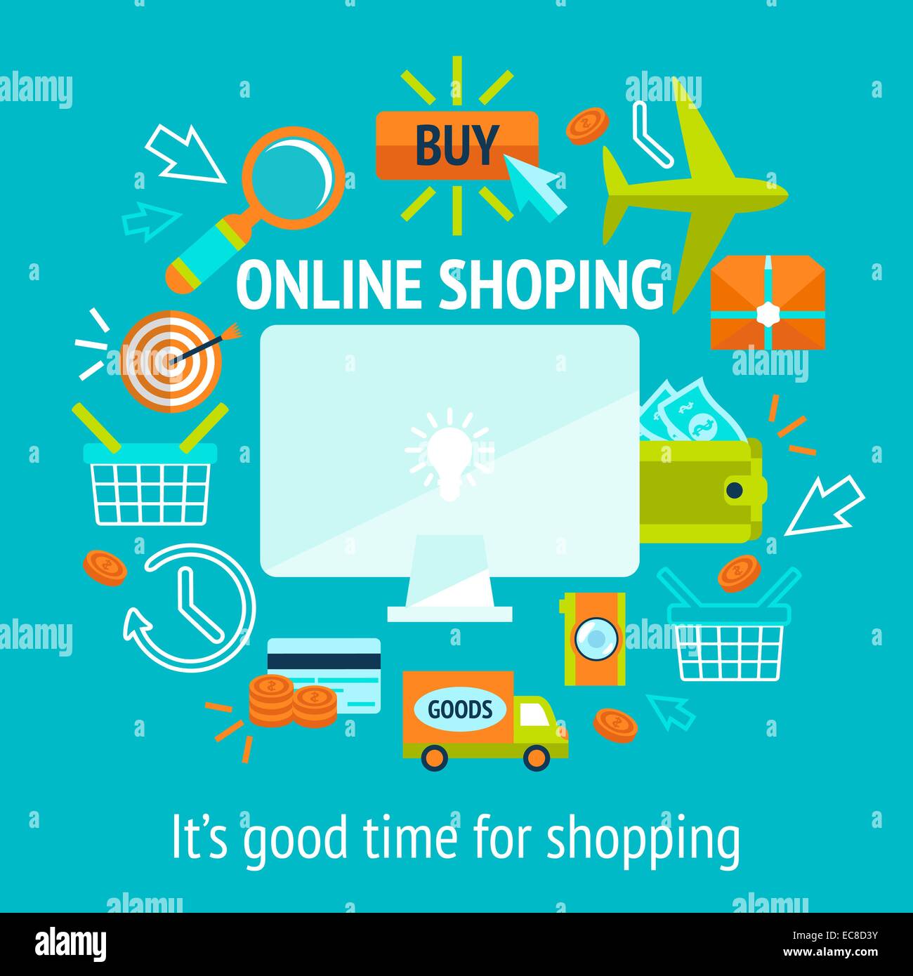 Internet en ligne shopping concept avec ordinateur portable et acheter commerce de détail icônes vector illustration Illustration de Vecteur