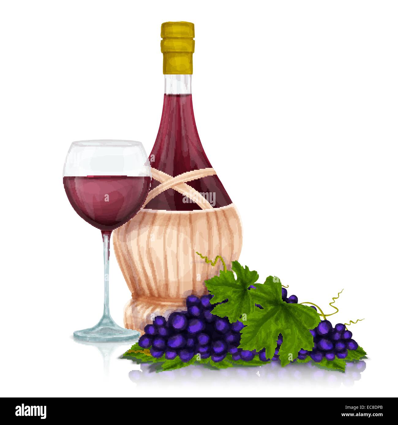 Pot de vin rouge et de verre avec des feuilles imprimer vector illustration Illustration de Vecteur