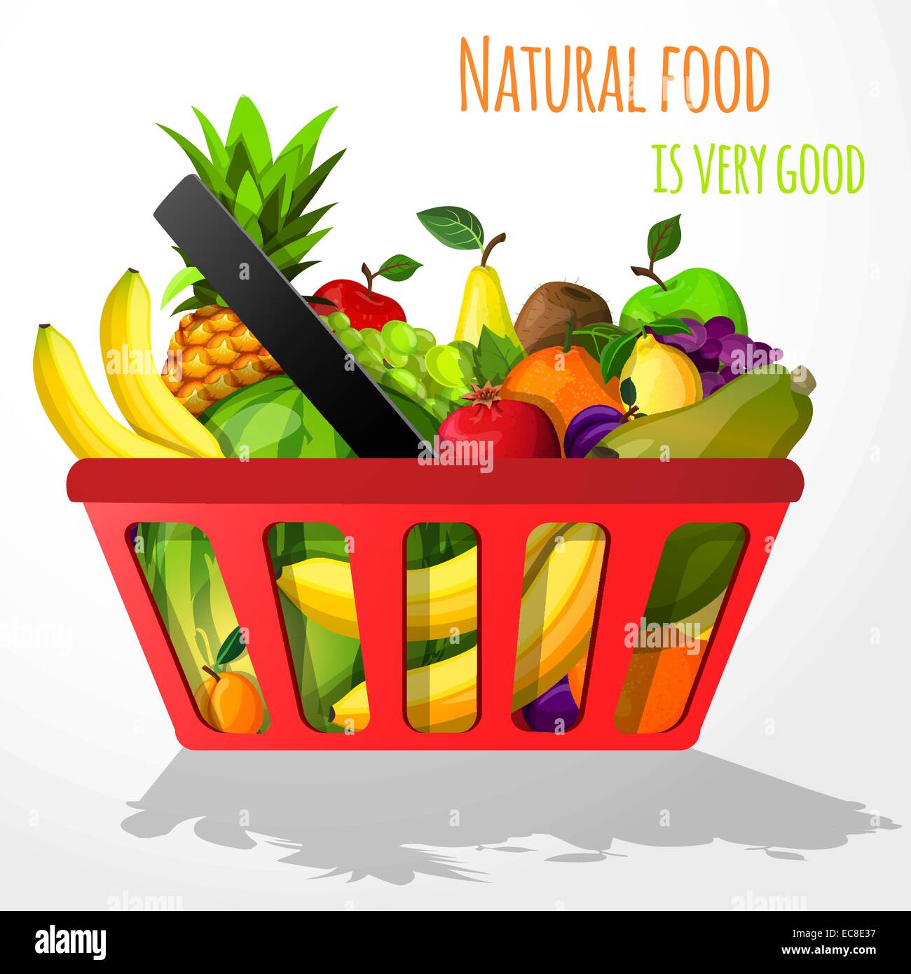 Fruits biologiques naturelles dans panier avec ananas banane raisin pastèque vector illustration Illustration de Vecteur
