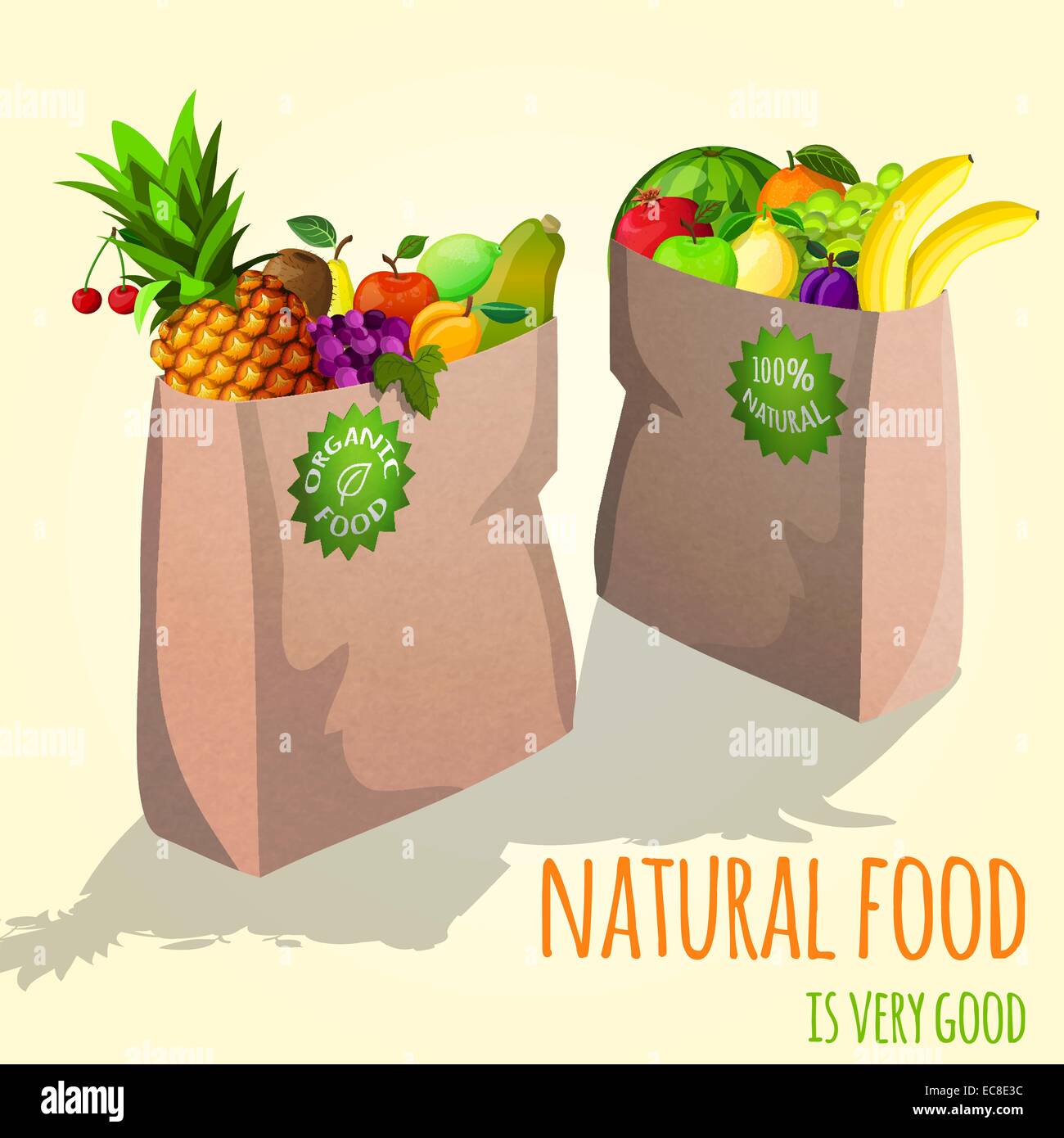 Fruits biologiques naturelles dans le panier avec le citron ananas orange cerise vector illustration Illustration de Vecteur