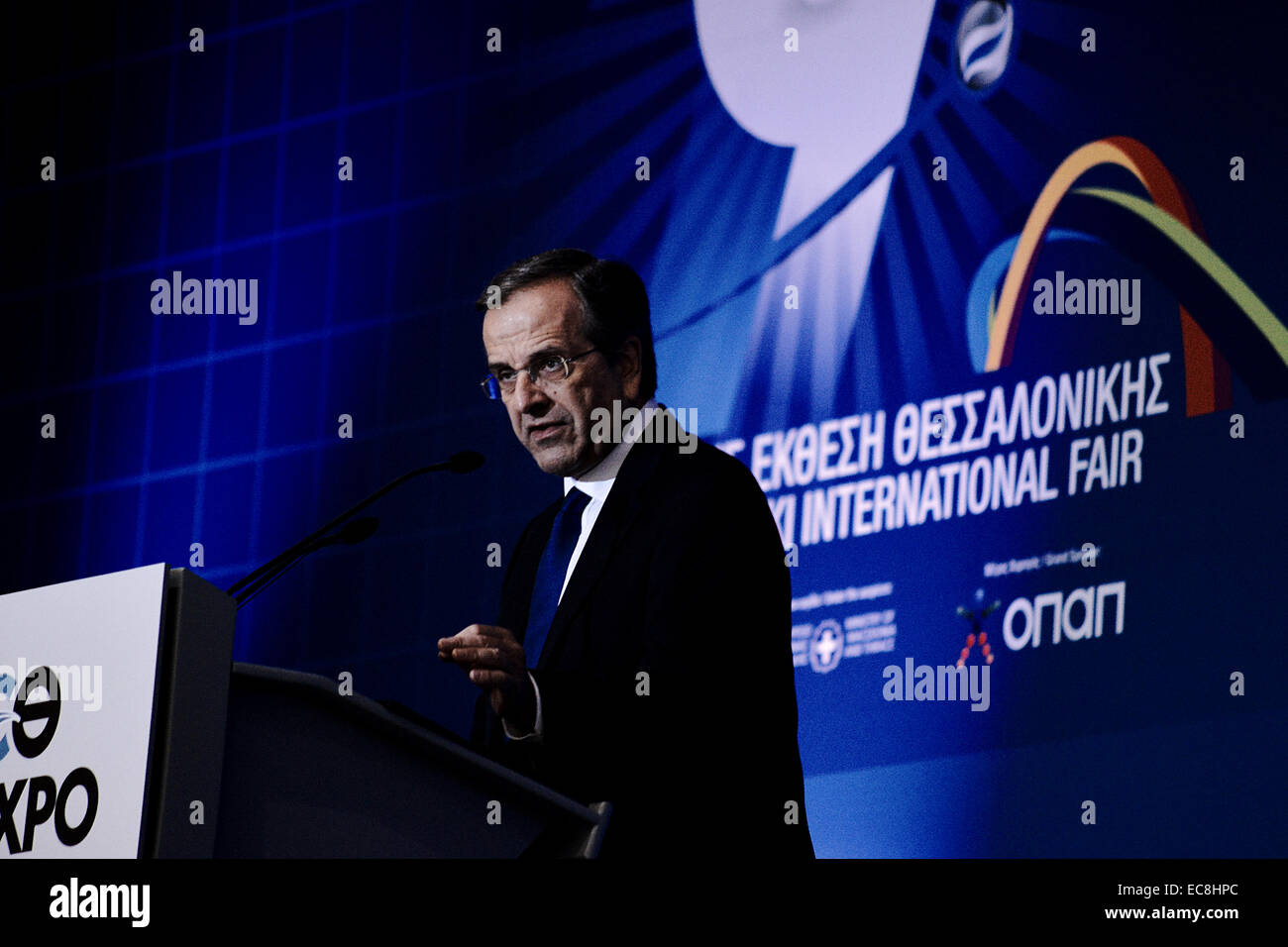 Le Premier ministre grec Antonis Samaras lors de son discours à la 79e Foire Internationale de Thessalonique, Thessalonique, Grèce Banque D'Images