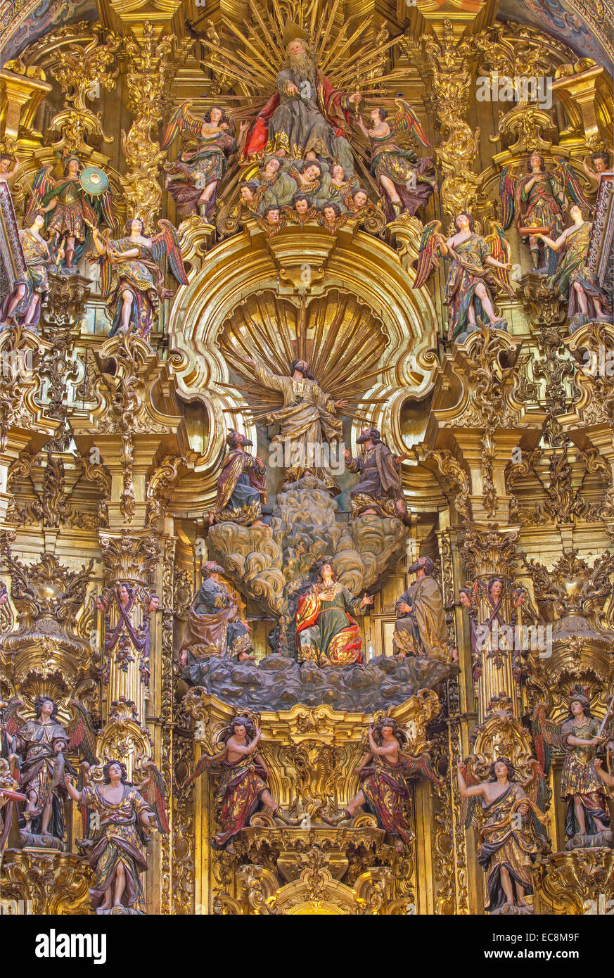 Séville - partie centrale de l'autel principal (1770 - 1778) par Cayetano de Acosta dans l'église baroque d'El Salvador (Iglesia del Salvador) Banque D'Images