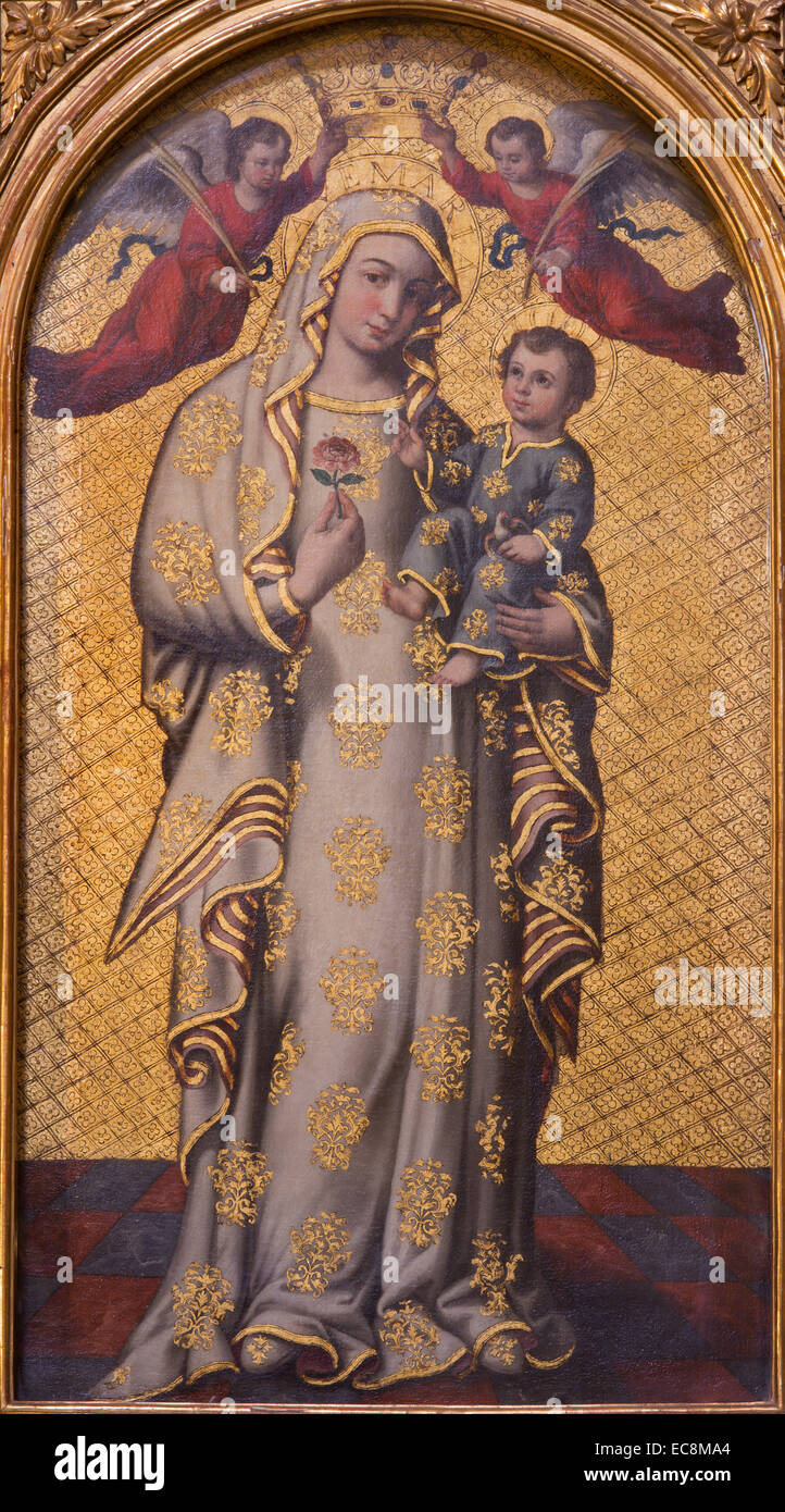 Séville - La Vierge de la peinture (Virgen de la Antigua) par Juan Ruiz Soriano (1715) dans l'église baroque d'El Salvador Banque D'Images