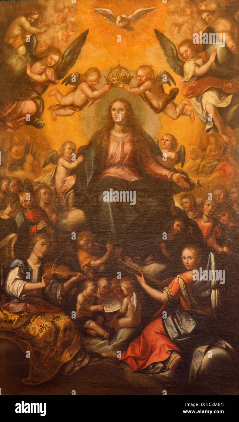 Séville - La peinture du couronnement de la Vierge Marie à l'Église d'El Salvador (Iglesia del Salvador Banque D'Images